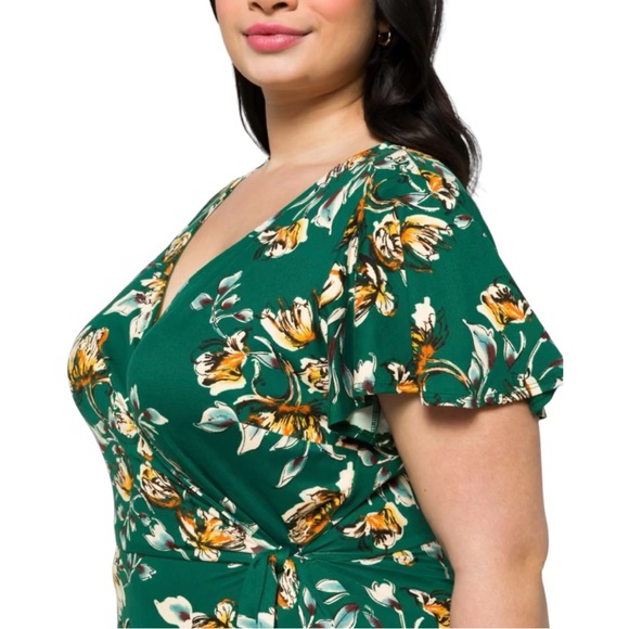 NEW Fortune + Ivy IRENE Green Faux Wrap High Low Midi Dress Sz 2X Stitch Fix - Picture 4 of 9